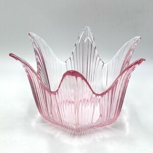 Vintage Pink‎ Tulip Art Glass Flower Shaped Display Bowl Candy Dish 6 Petals